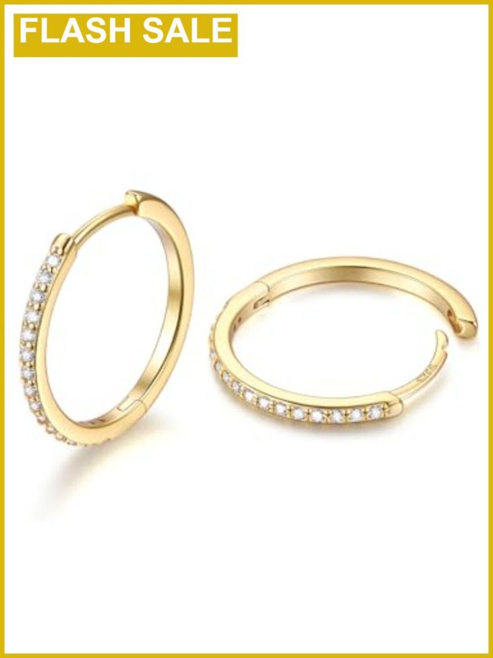 925 Sterling Silver Hoop Earrings 14K Gold Plated Huggie 16mm Cubic Zirconia